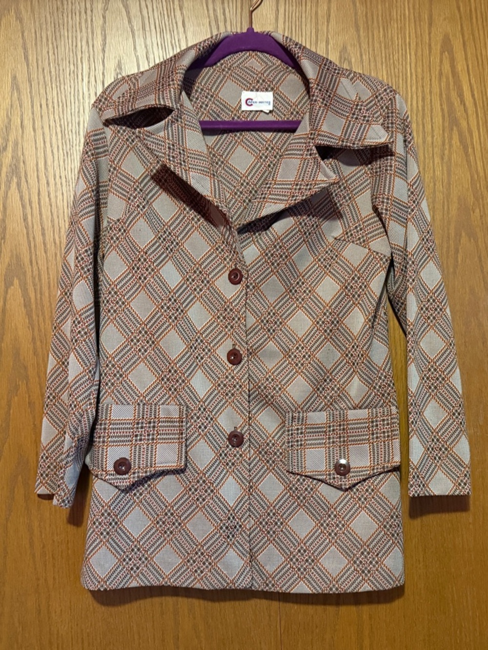 Vintage 70s Plaid Button-Front Women's Blazer Coat